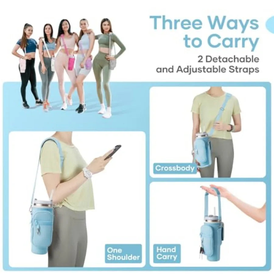 Neoprene Water Bottle Carrier Crossbody Bag With Phone Holder Pockets
