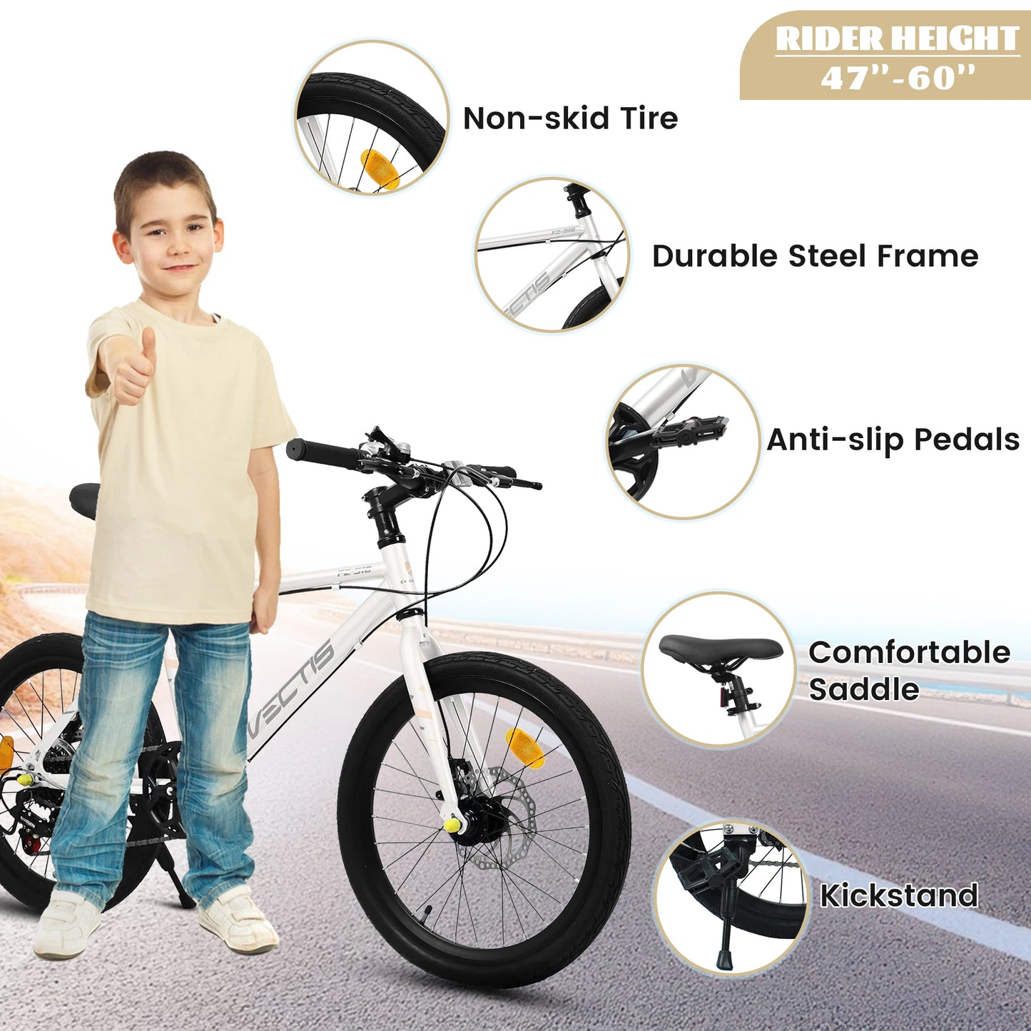 Kids Bike With 7-Speed Dual Disc Brakes For Safe Riding