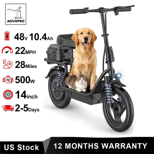 AOVOPRO Folding Electric Scooter For Adults With Dual Suspension