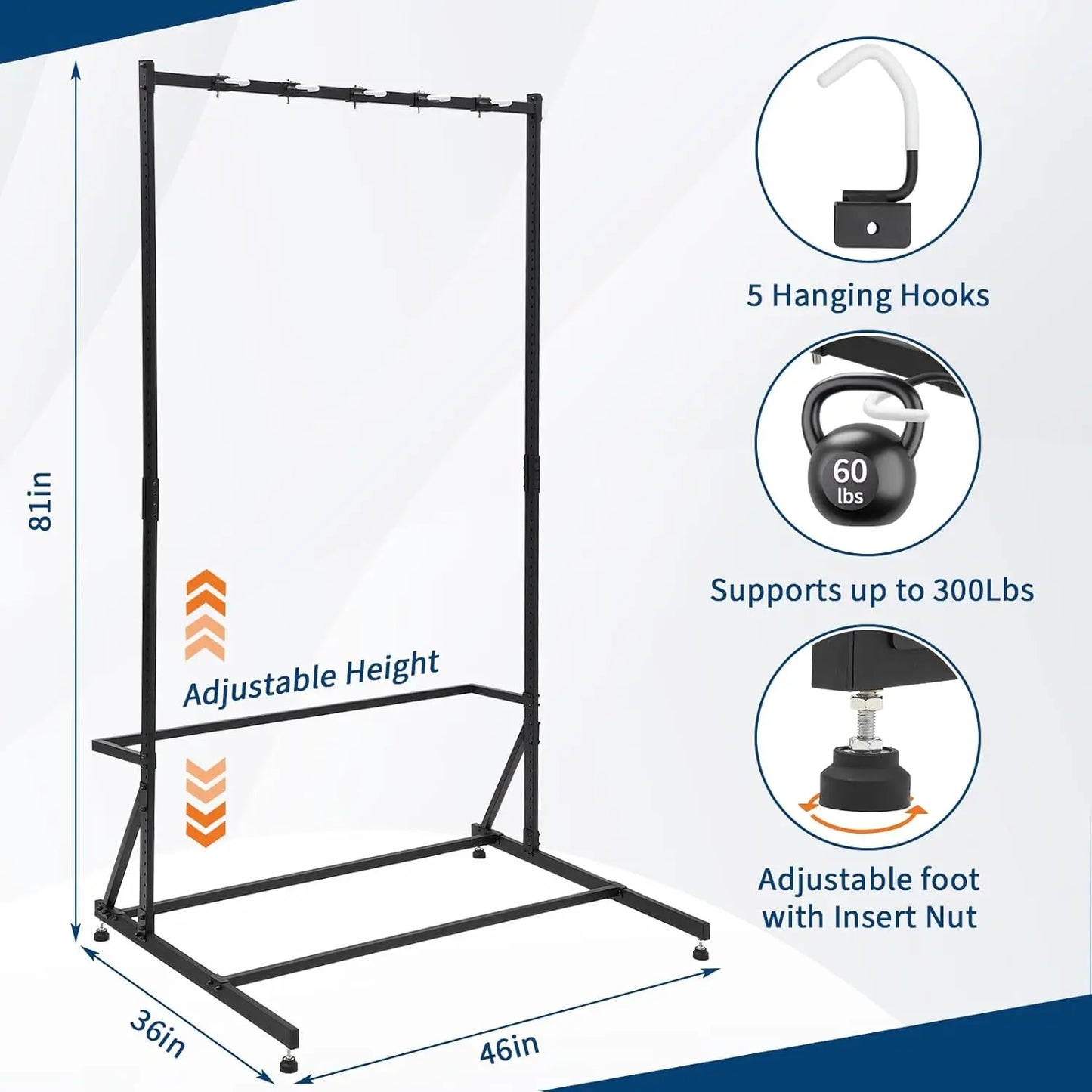 HiMISS Freestanding 5 Bike Storage Rack Vertical Stand Adjustable Height