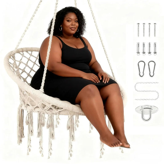 Macrame Hammock Swing Chair With Cushion And Hardware Kit