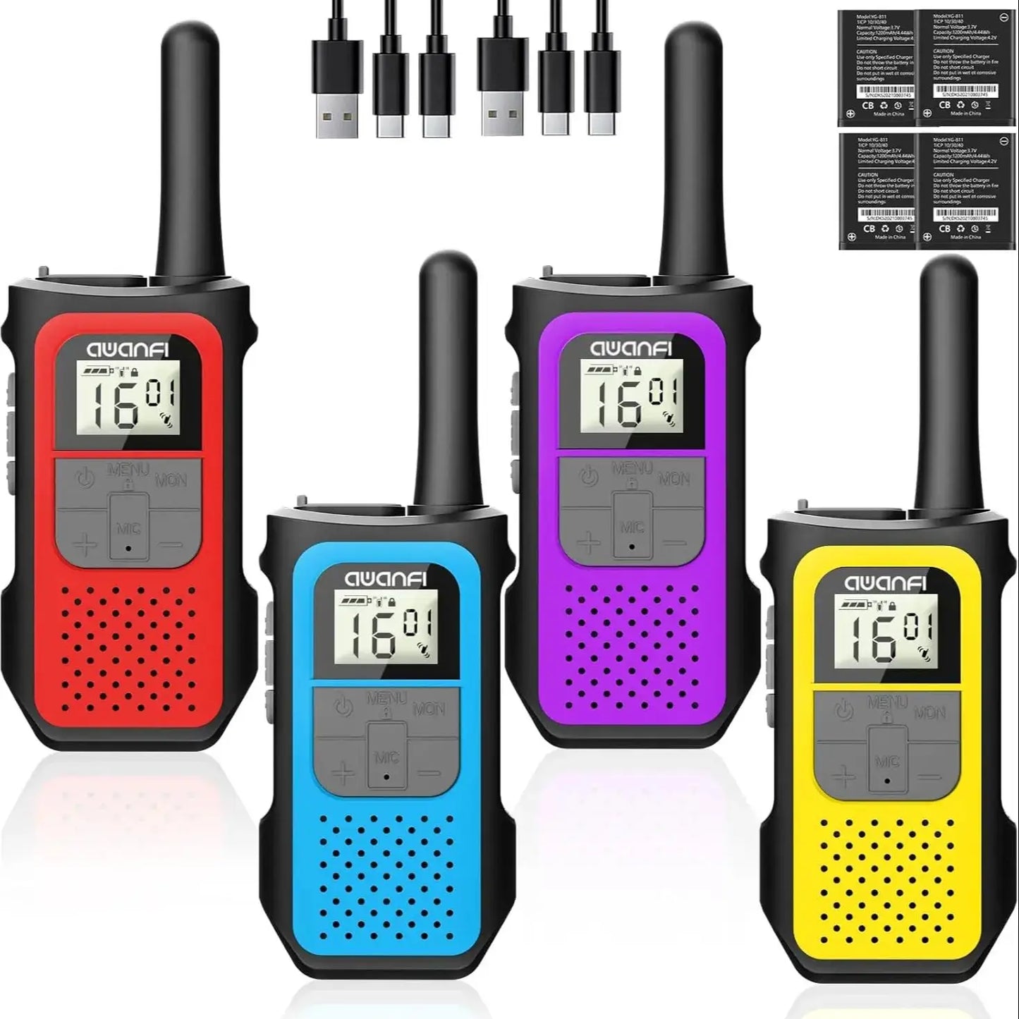 AWANFI 4 Pack Walkie Talkies Long Range Rechargeable VOX Radios