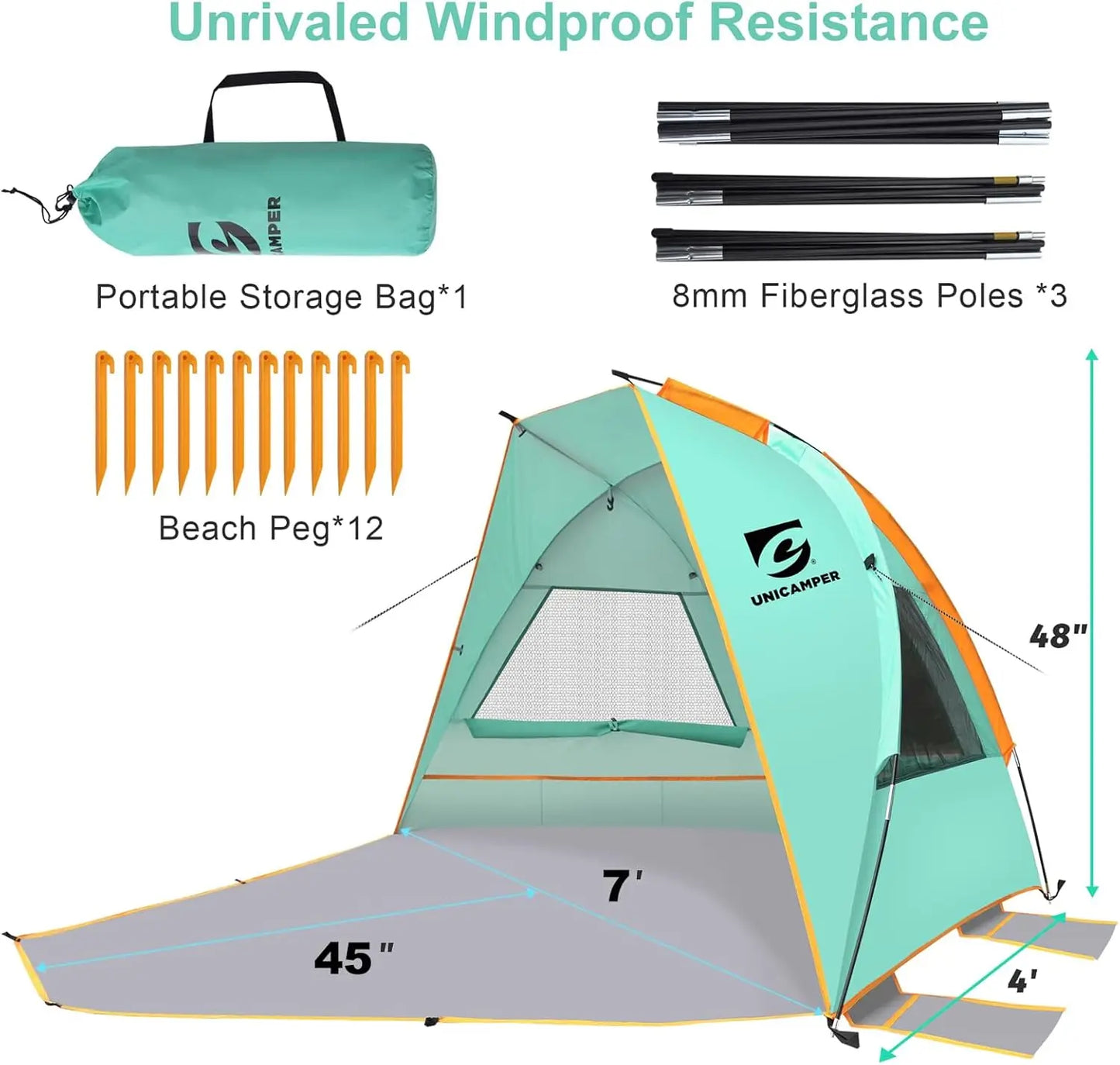 Unp Beach Tent 3-Person Sun Shelter UPF 50+ Waterproof Floor