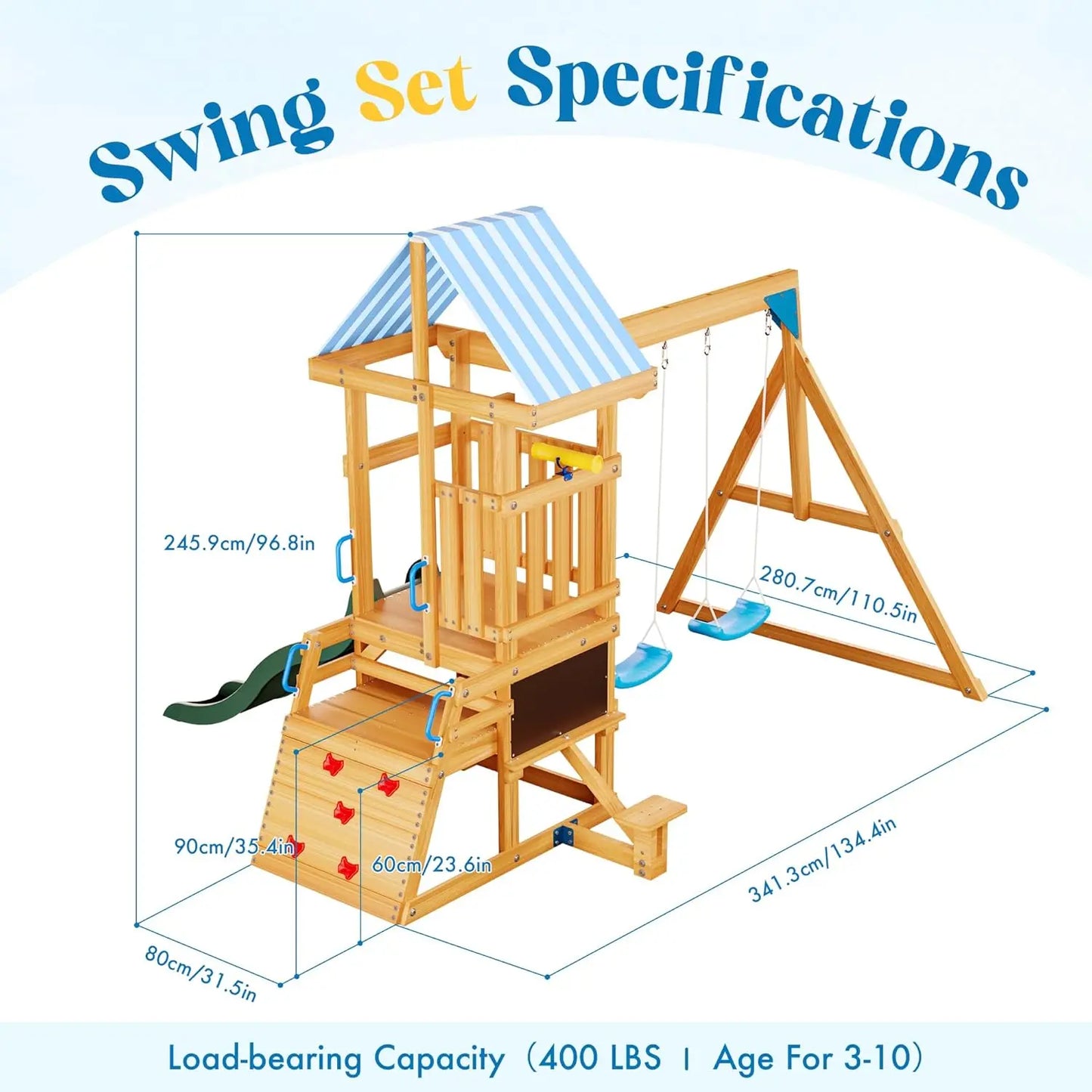 Rolife Outdoor Wooden Swing Set With Climbing Wall