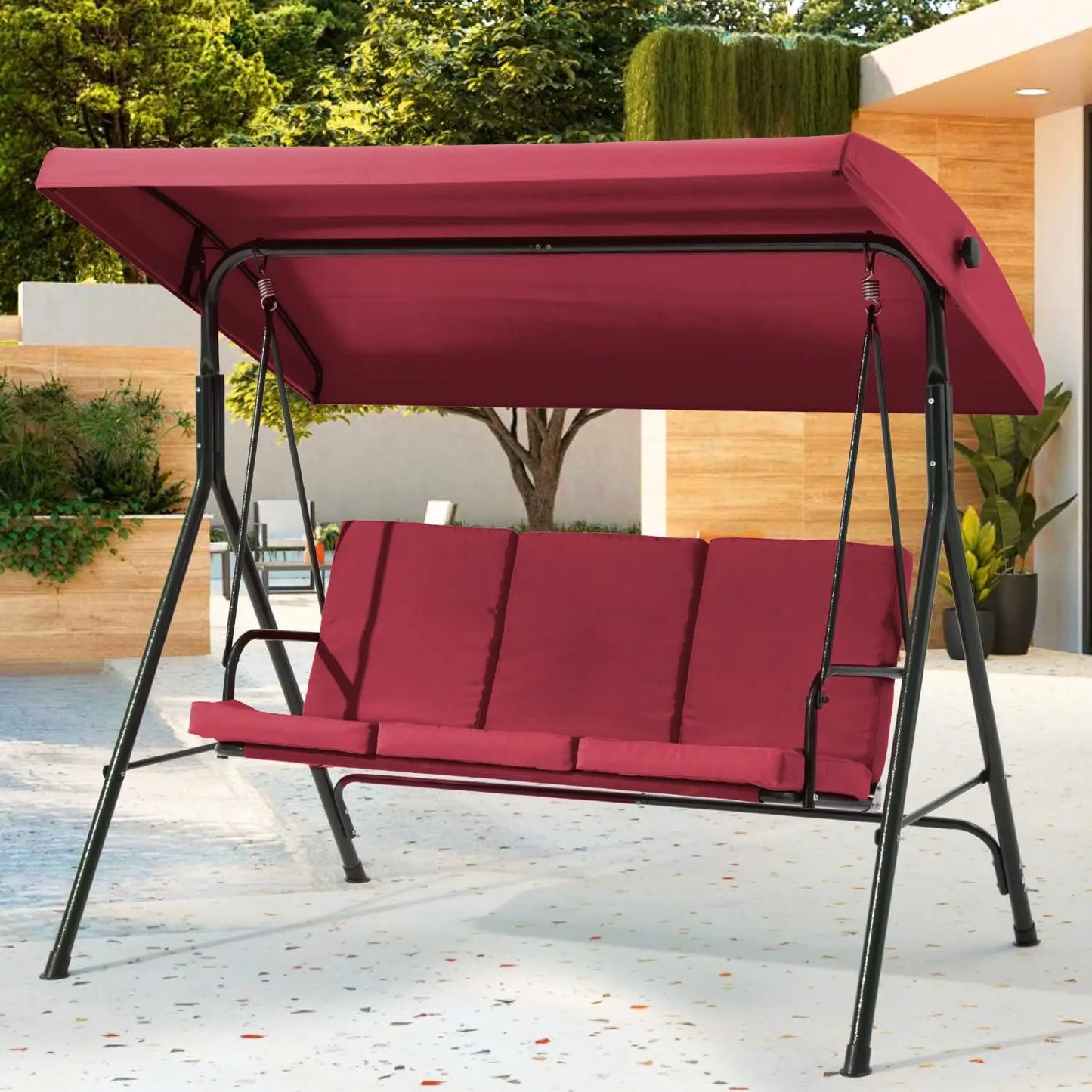 XIAOLANG 3 Seat Patio Swing With Removable Cushions And Adjustable Canopy