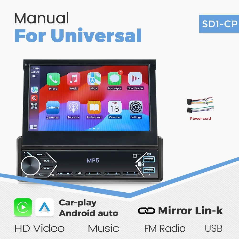 MEKEDE Universal Car Multimedia Head Unit With CarPlay Android Auto