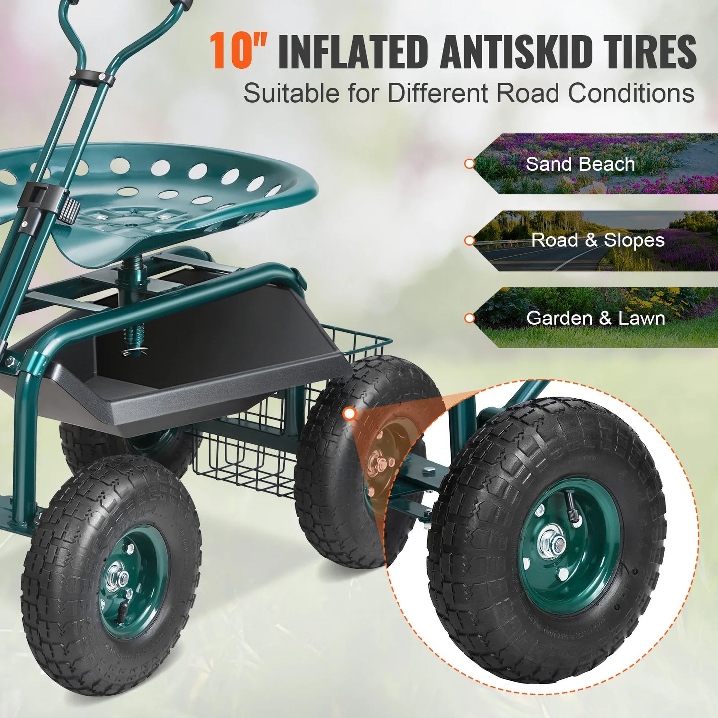 SucceBuy Garden Cart With Seat And Wheels 360 Swivel
