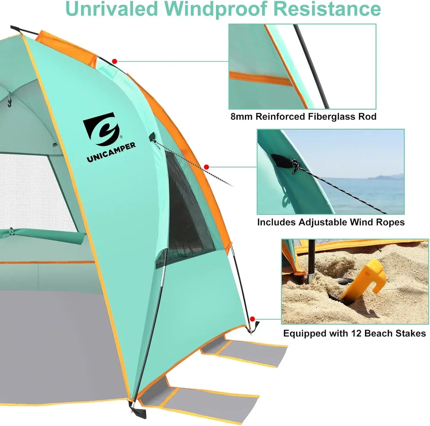 Unp Beach Tent 3-Person Sun Shelter UPF 50+ Waterproof Floor