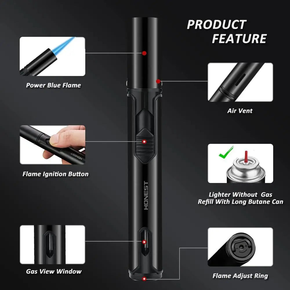 TopFlames Butane Torch Lighters Windproof Adjustable Jet Flame Refillable