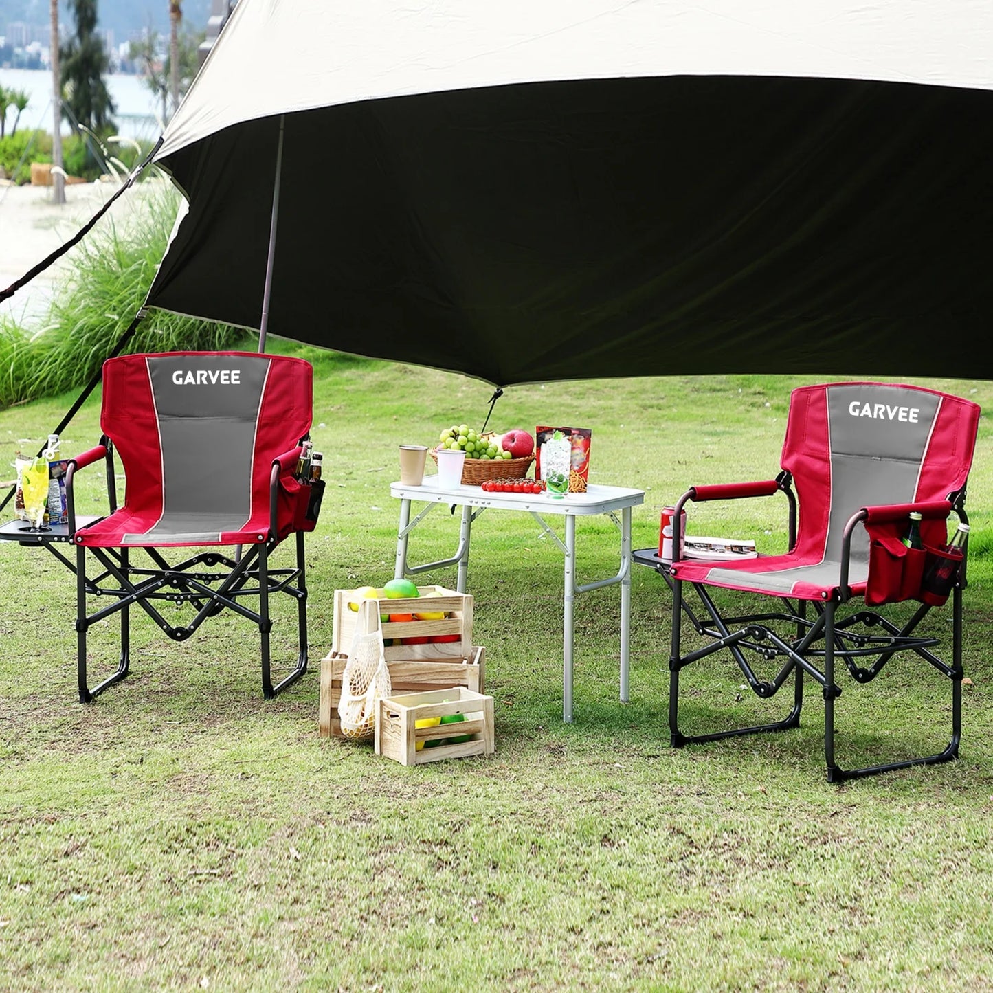 HiMISS Heavy Duty Folding Directors Chair With Cup Holder And Side Table