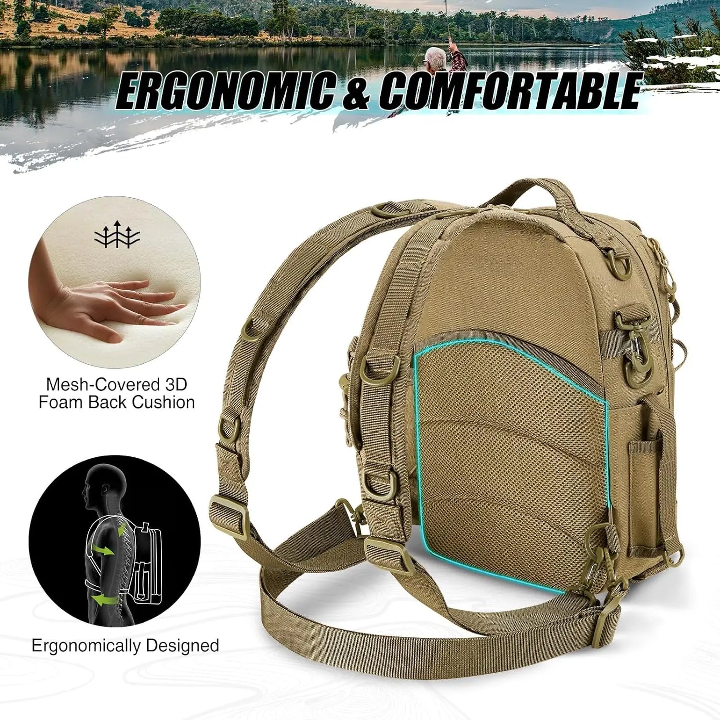 Fishing Tackle Backpack With Rod Holder and Gear Storage