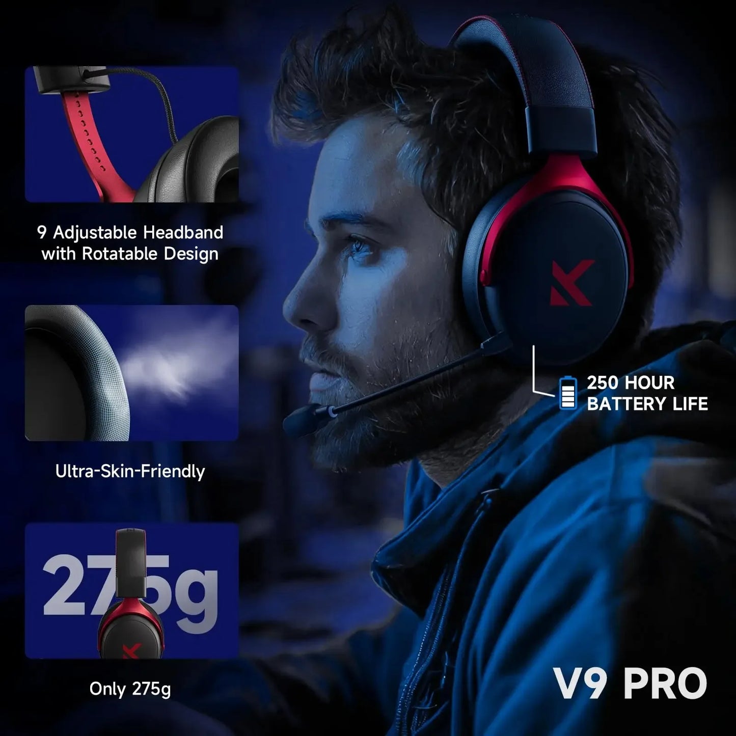 MCHOSE V9 Pro Wireless Gaming Headset PS5 7.1 Surround Sound