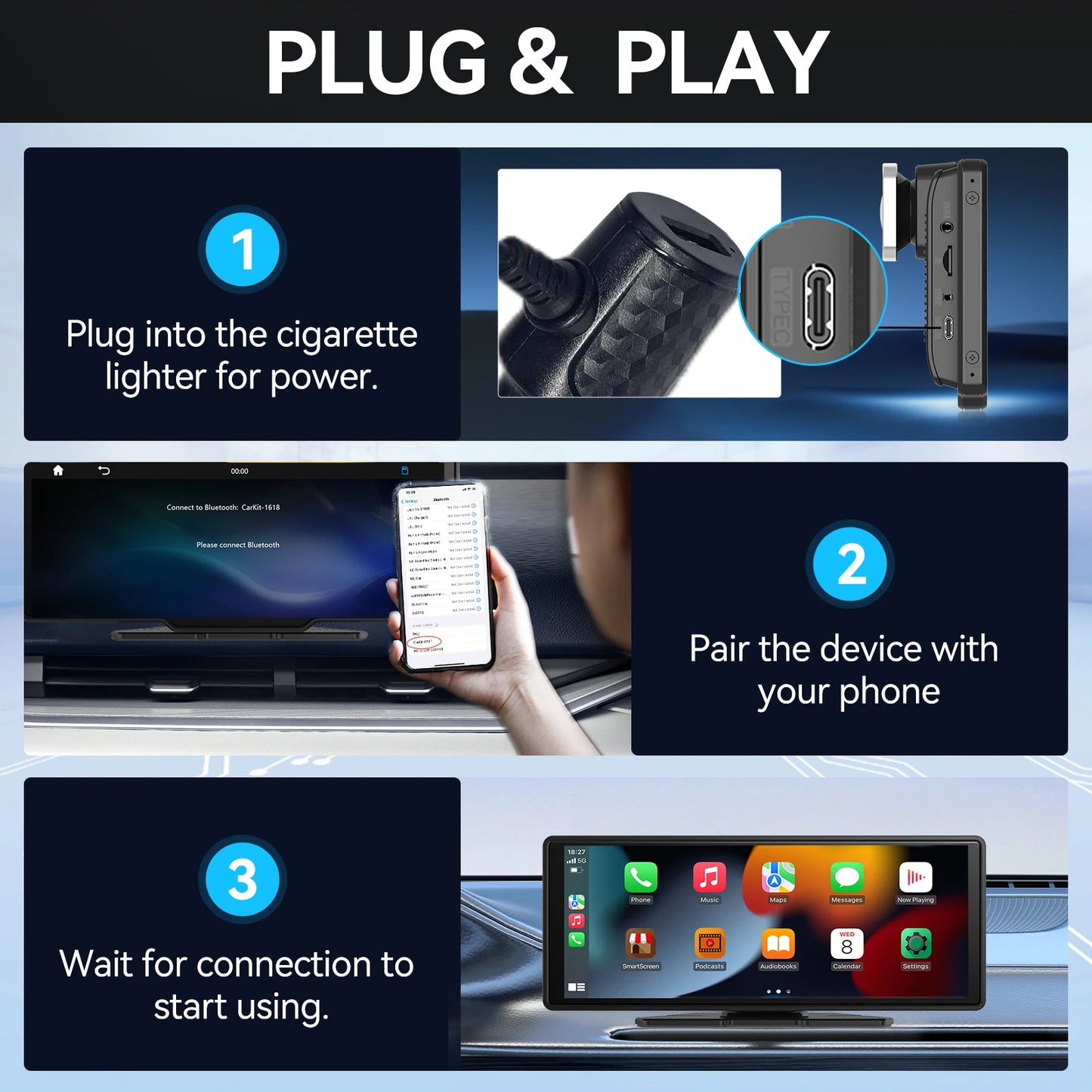 Portable 4K Car DVR With Wireless CarPlay And Android Auto