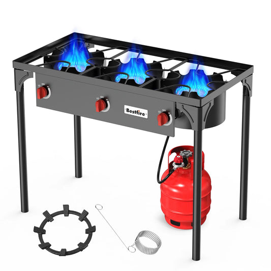 Three Burner Propane Camping Stove With Adjustable Regulator
