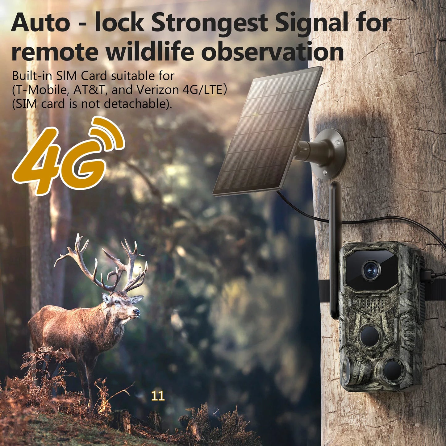 4G GPS Trail Camera Solar Power Wide Angle 4MP Camouflage