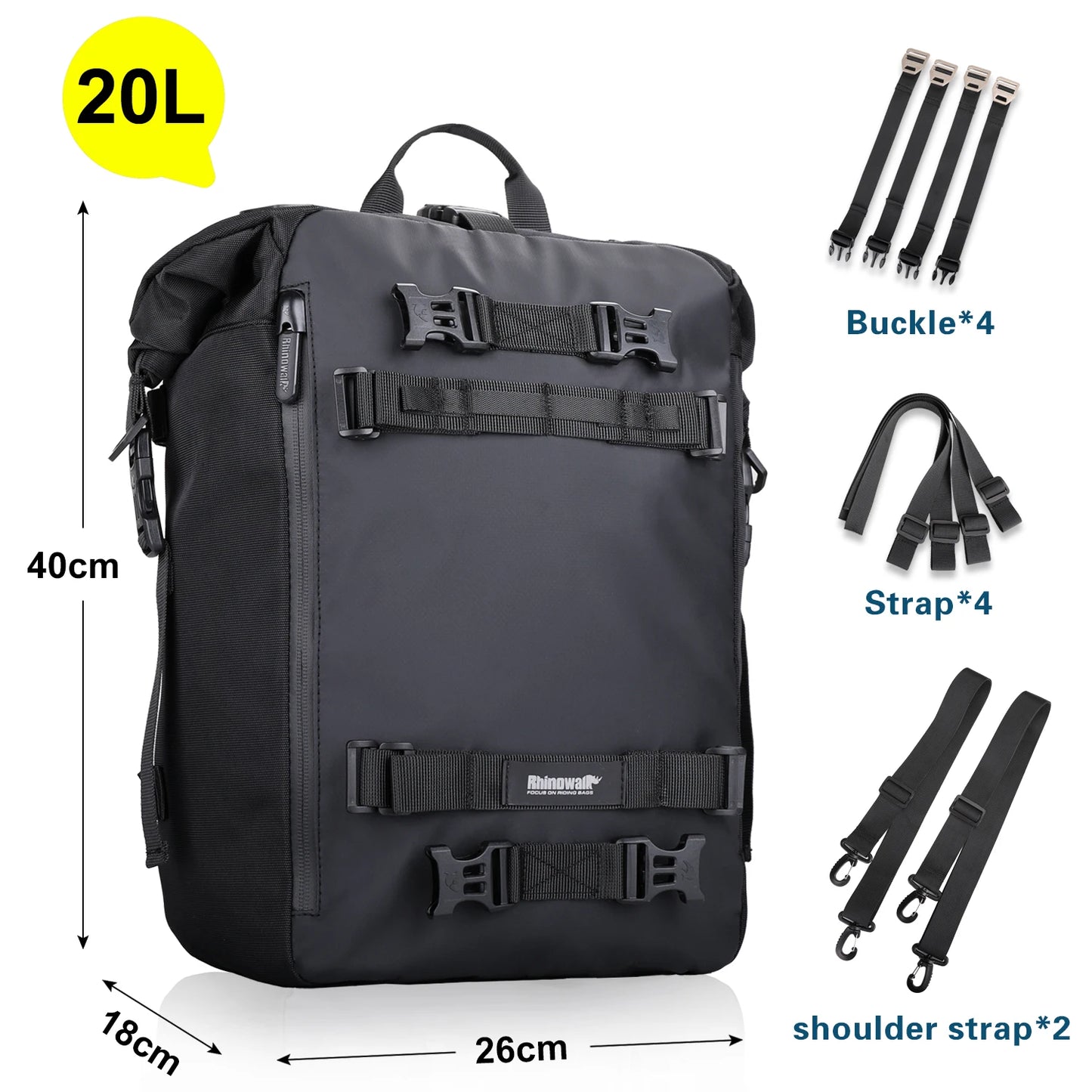 Rhinowalk Motorcycle Rear Seat Bag Waterproof Luggage Pack