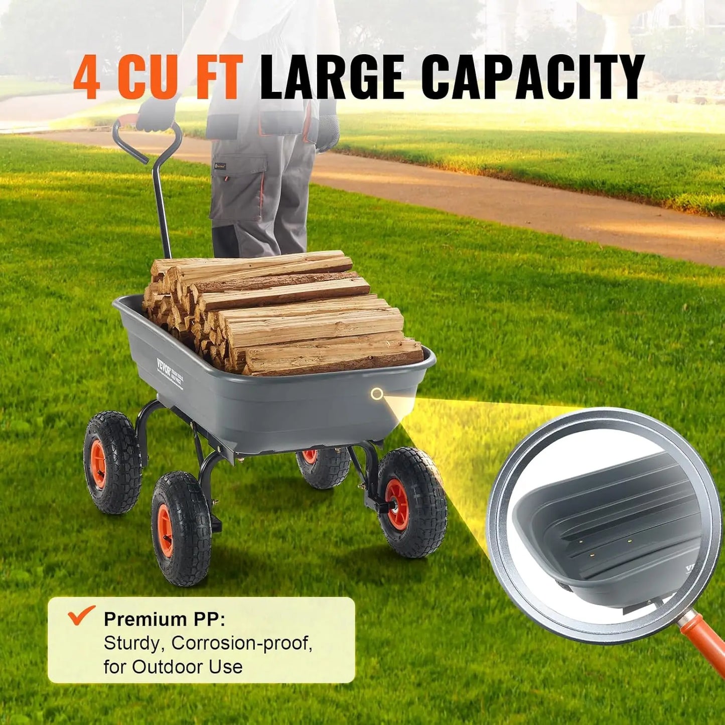Heavy Duty Poly Garden Dump Cart With Four Wheel Design