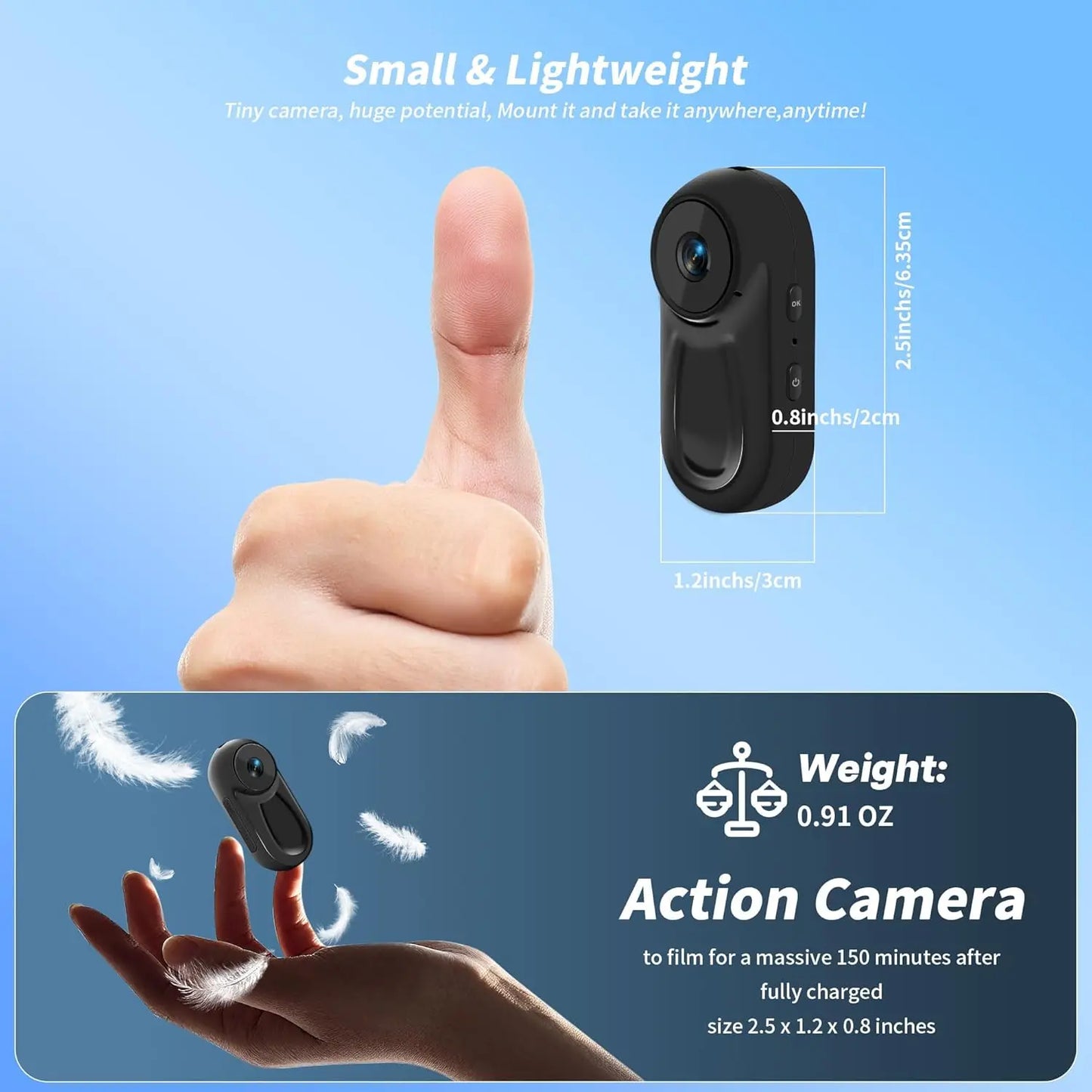 Mini 1080P Body Camera With 64GB Storage And Rotating Clip