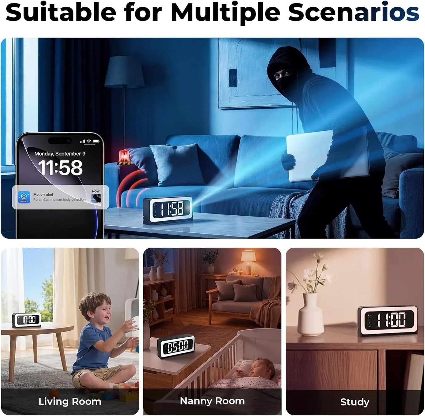 WESECUU Smart Clock Camera 2K Indoor Nanny Camera With WiFi