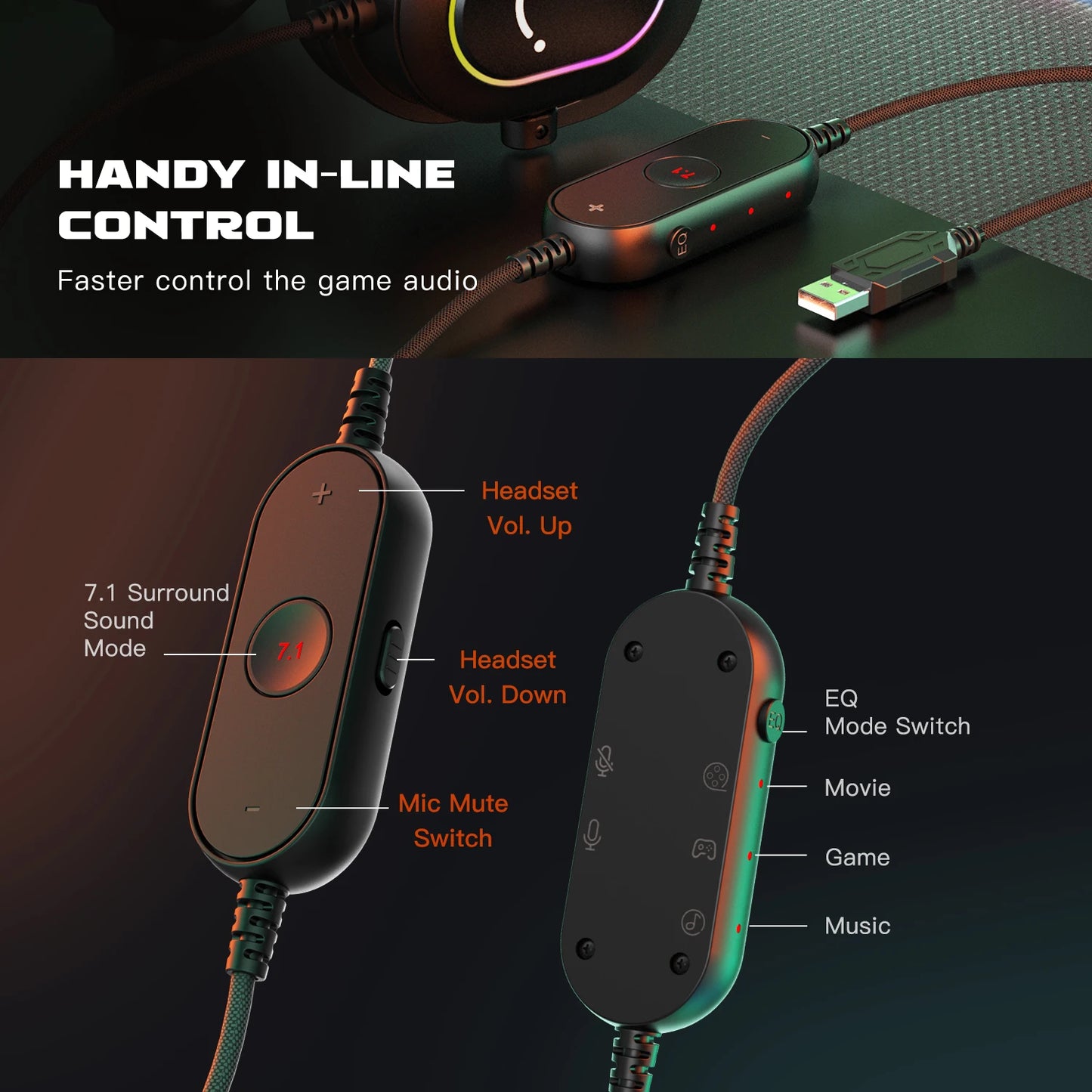 FIFINE RGB Gaming Headset with Mic 7.1 Surround PS5