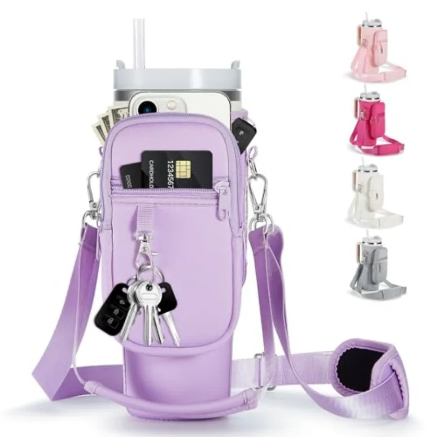 Neoprene Water Bottle Carrier Crossbody Bag With Phone Holder Pockets