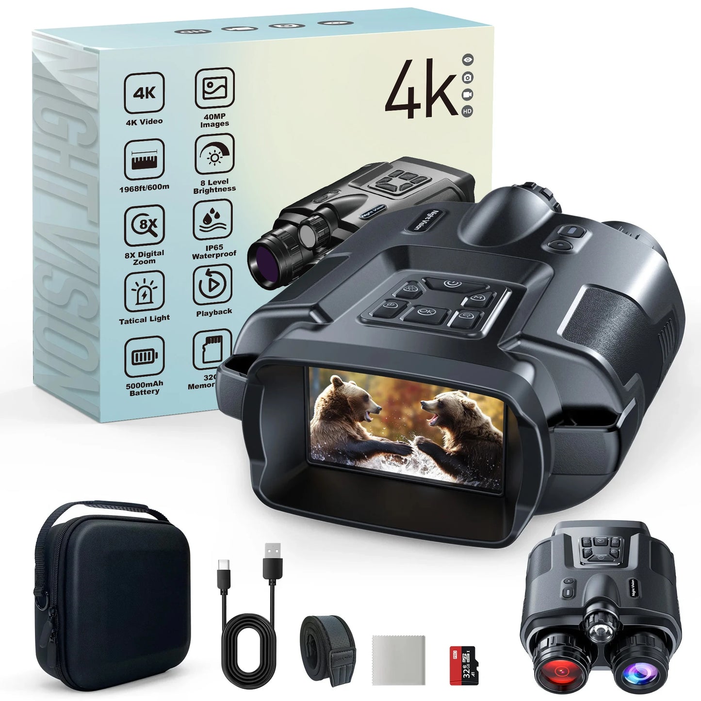 DIYIMIN Night Vision Binoculars 4K Infrared 8x Zoom Goggles