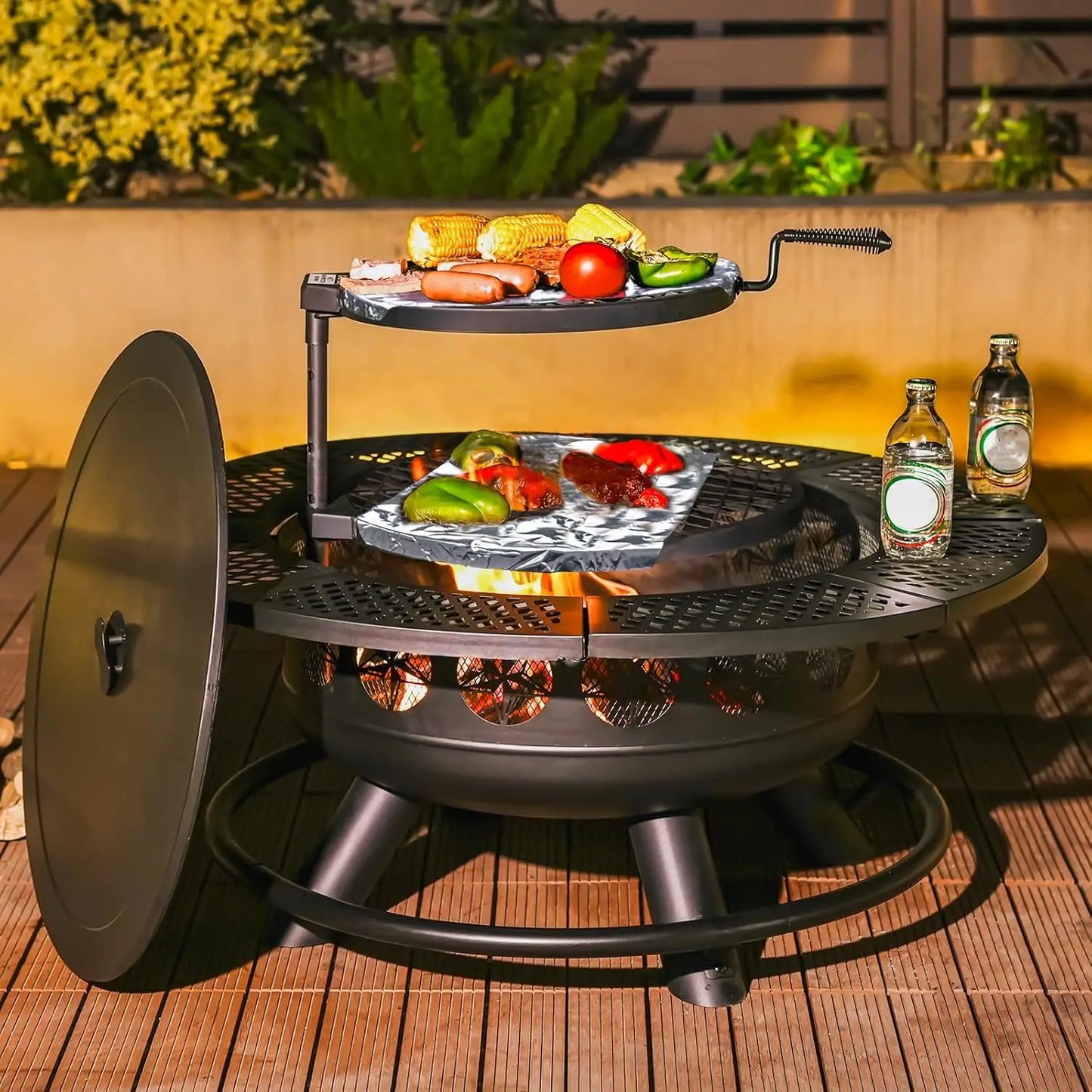 Verdeluxe Outdoor Fire Pit With Grills And Lid For Outdoors