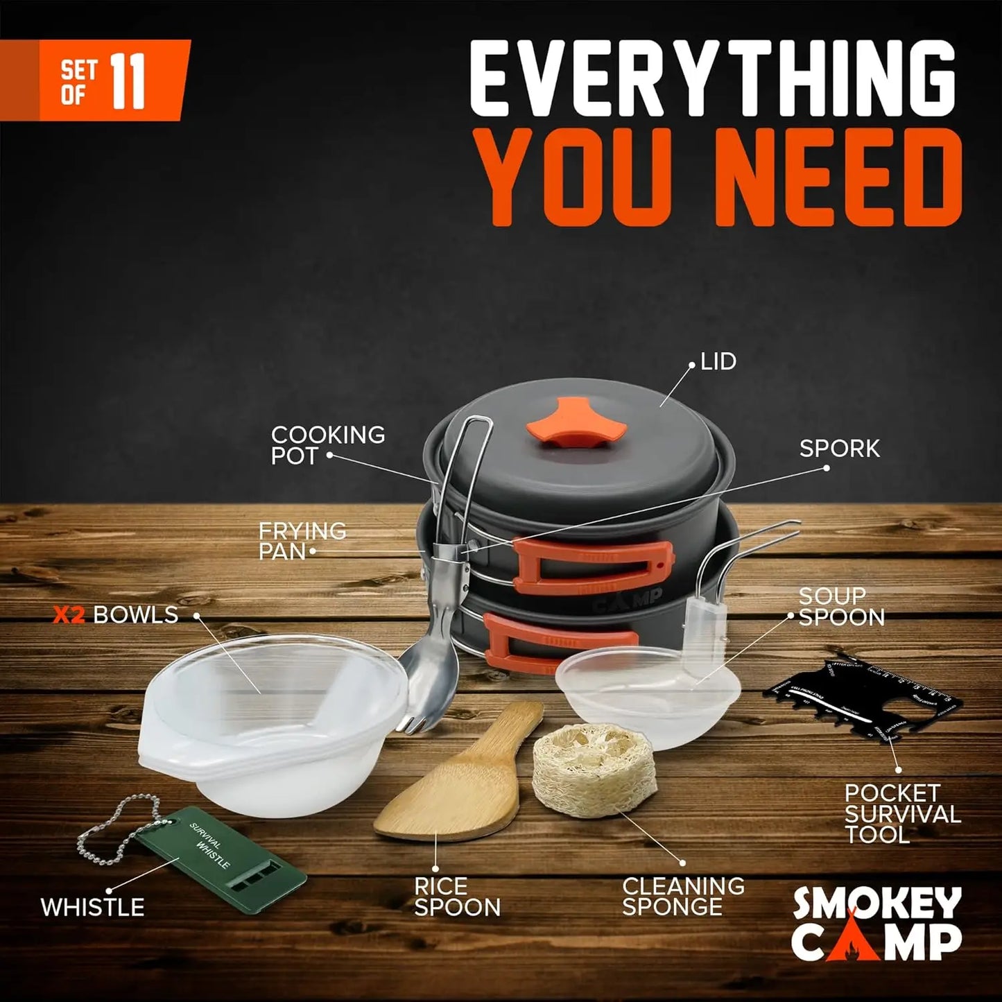 Camping Cookware Mess Kit With Stove All In One Portable