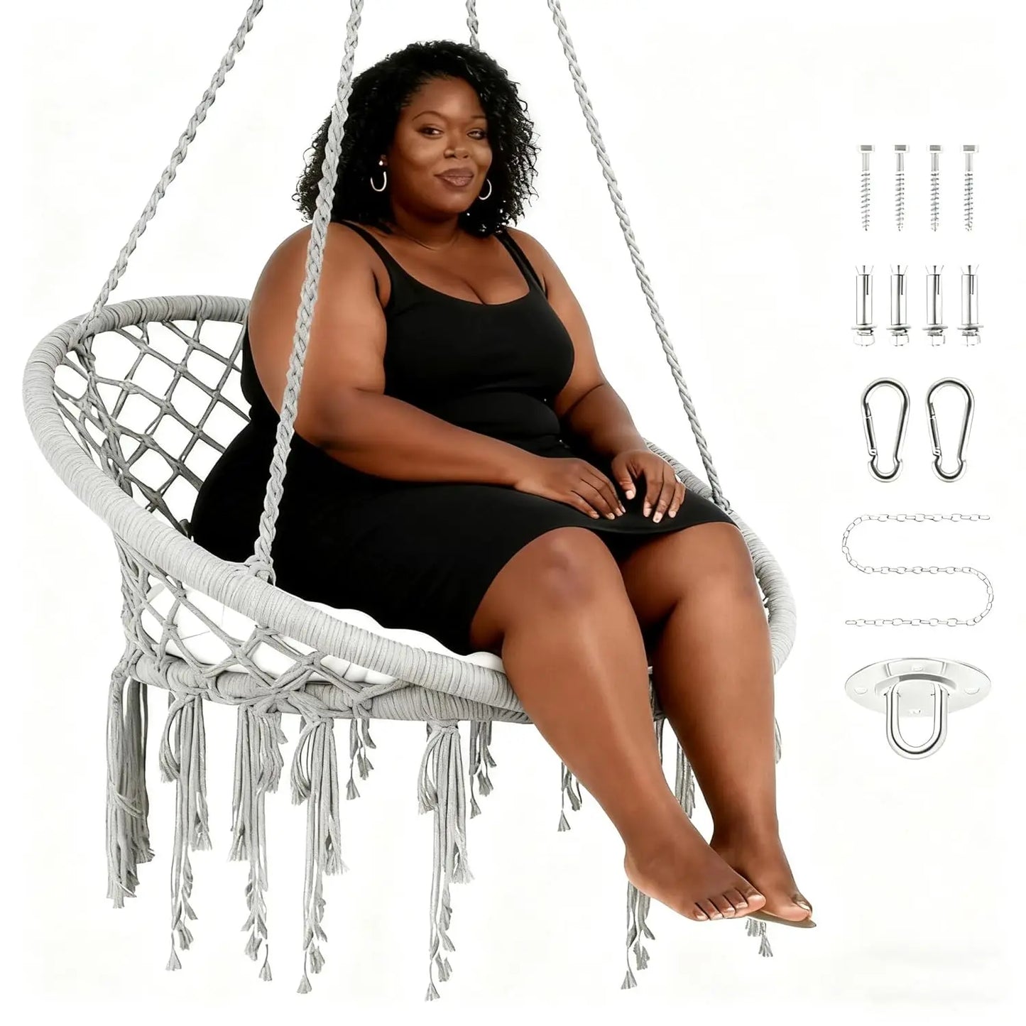 Macrame Hammock Swing Chair With Cushion And Hardware Kit