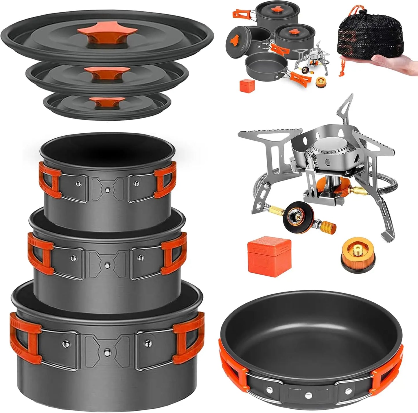 Camping Cookware Mess Kit With Stove All In One Portable