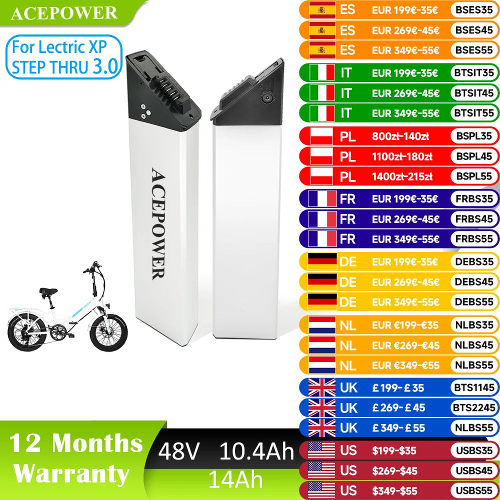 ACEBEI-POWER 48V 10.4Ah And 14Ah Ebike Battery For Electric XP Step Through 3.0