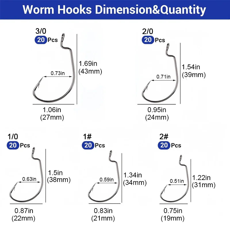 EWG Offset Worm Hooks Wide Gap For Bass Trout Lures