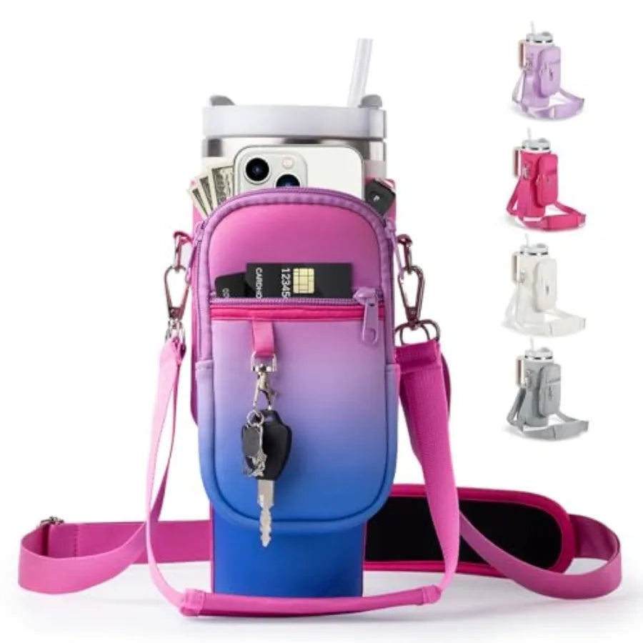 Neoprene Water Bottle Carrier Crossbody Bag With Phone Holder Pockets
