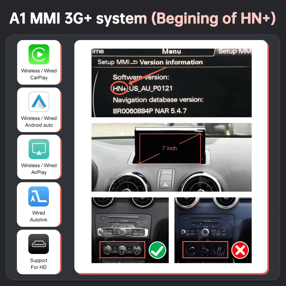 Road Top Wireless CarPlay Android Auto Interface for Audi A1 Q3