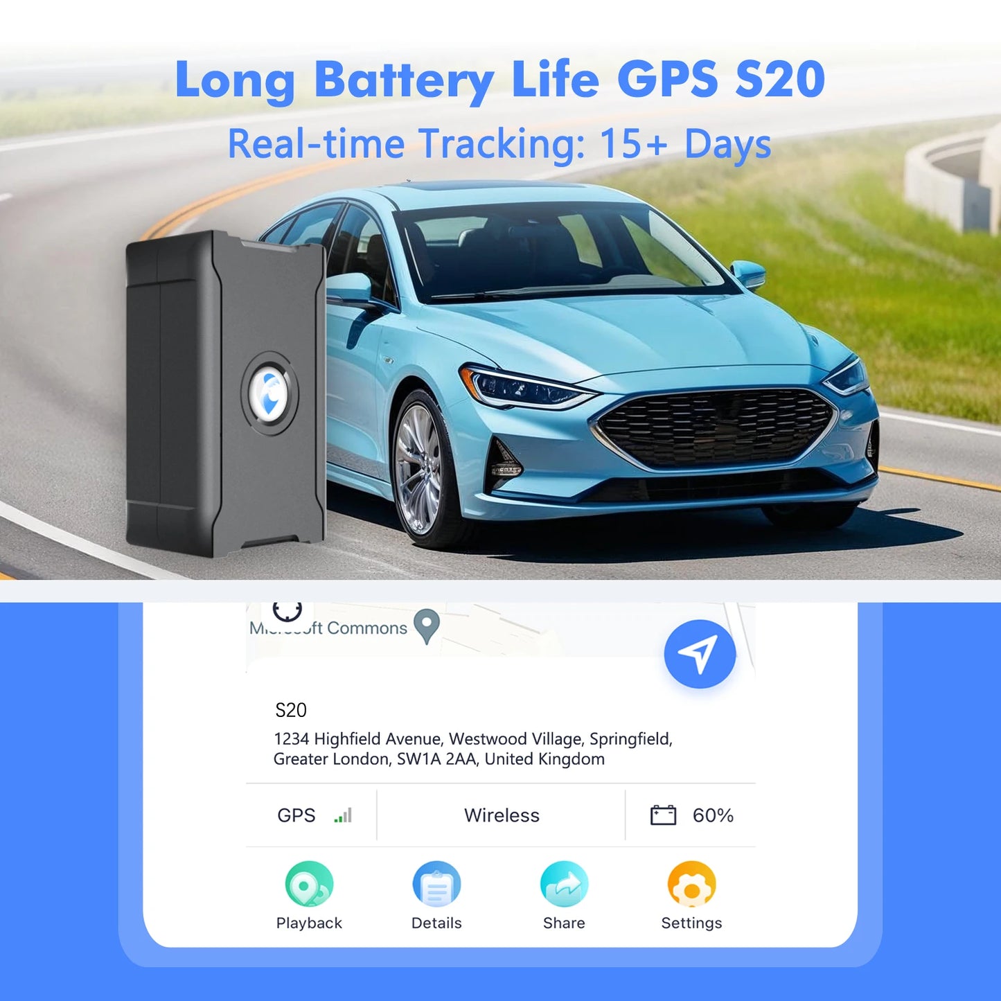 Vehicle GPS Tracker 15-Day Battery Anti Theft Locator