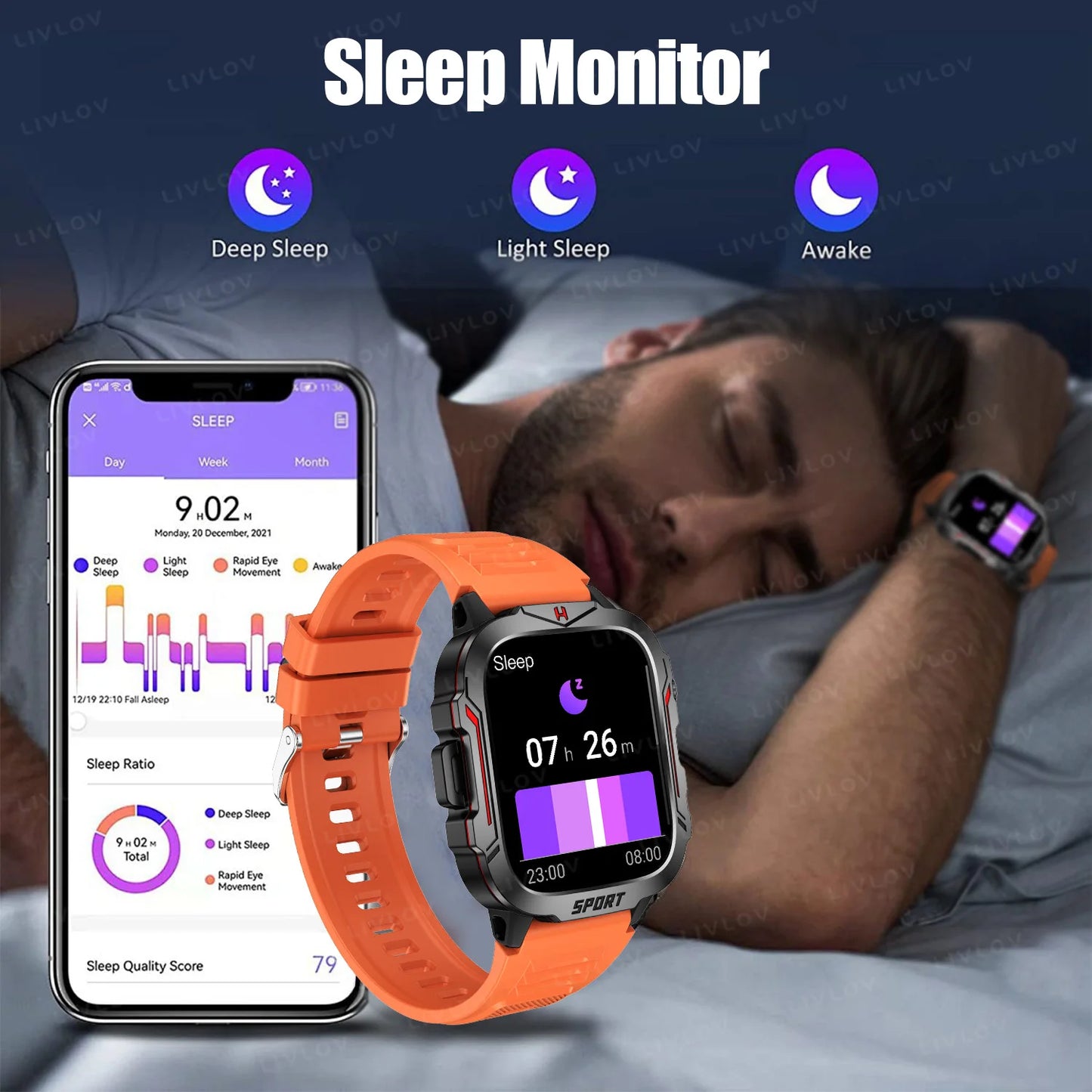 Smart Watch With Flashlight AI Voice Assistant Bluetooth Calling