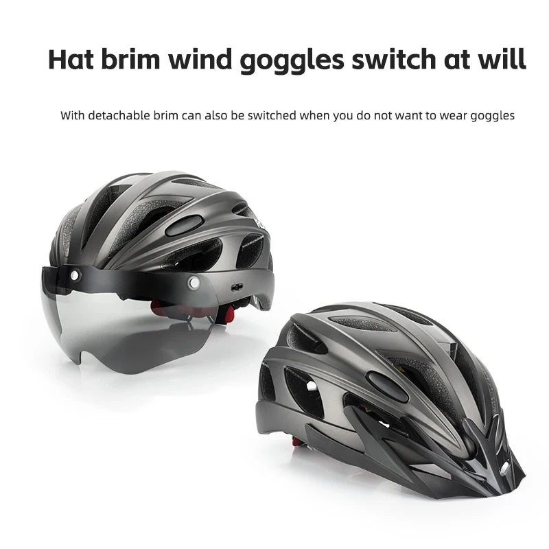 ROCKBROS Cycling Helmet With Integrated Goggles For MTB Road