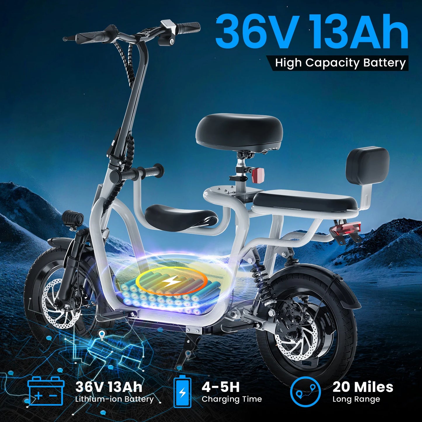EILLEO SPACEWALK Electric Scooter Seat, 36V 500W, 20 Mile Range