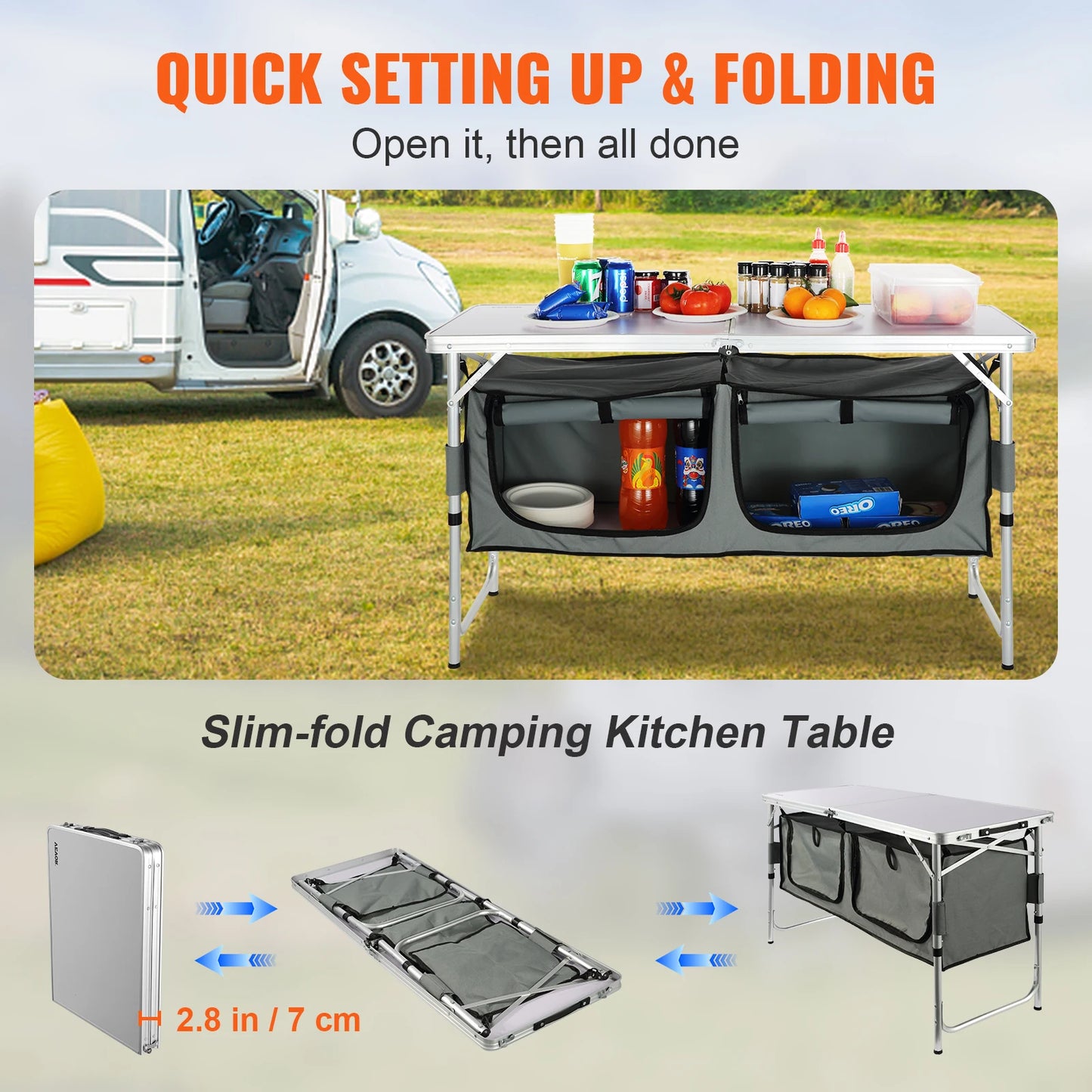 VEVOR Folding Camping Kitchen Table Quick Setup For Outdoor Use