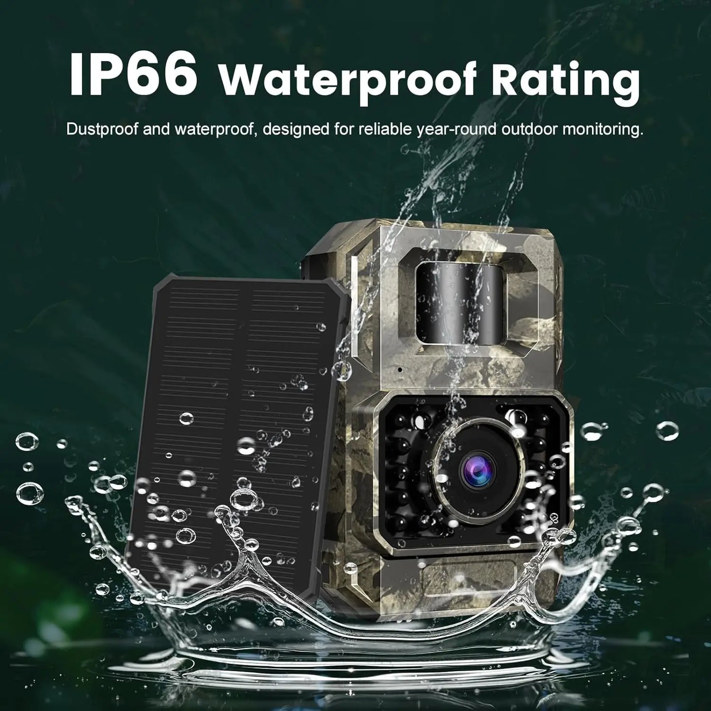 Solar WiFi Trail Camera 4K 64MP Night Vision Bluetooth Cam