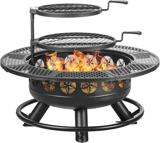 Verdeluxe Outdoor Fire Pit With Grills And Lid For Outdoors