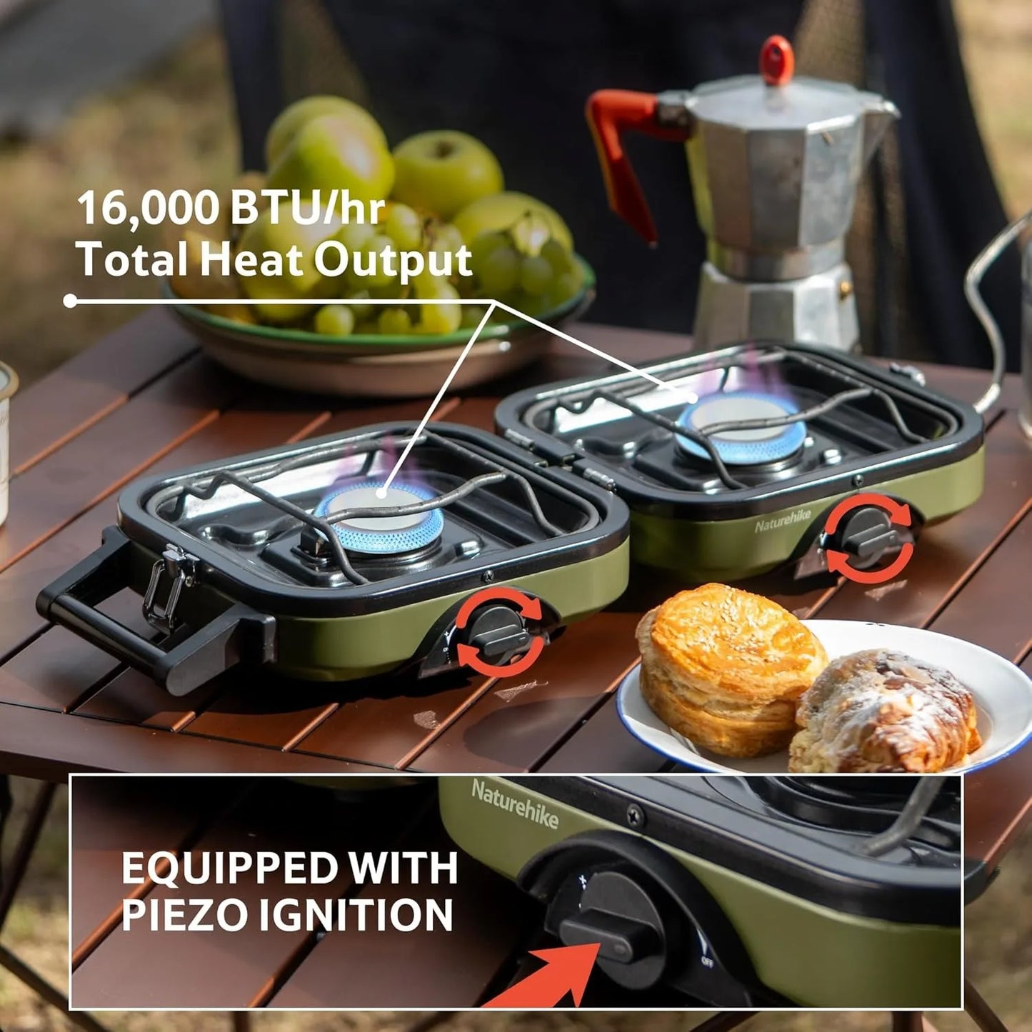 Naturehike 2 Burner Folding Camping Stove Propane Gas 16000 BTU