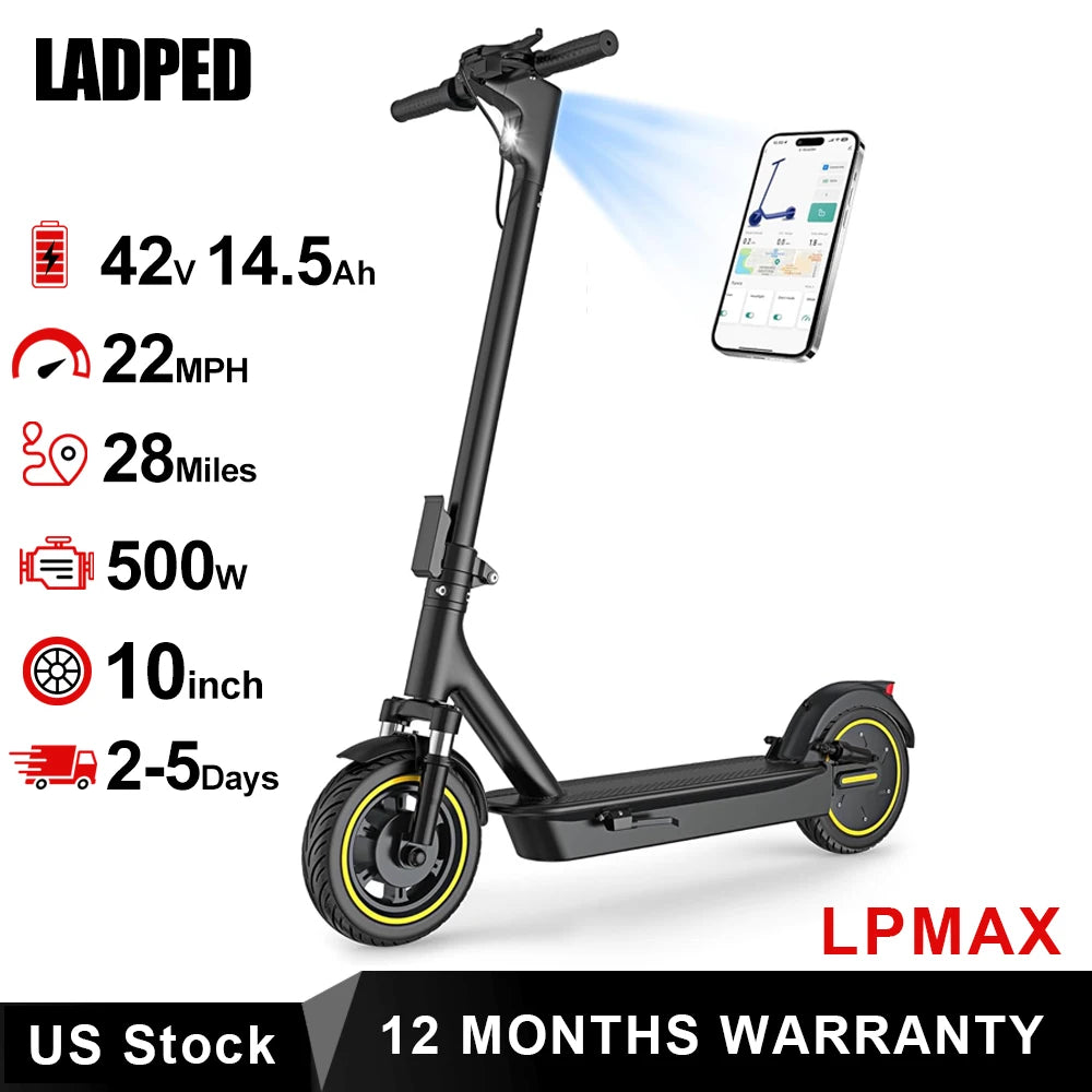 LADPED LPMAX Folding Electric Scooter 22 MPH 500W 14.5Ah 28Miles