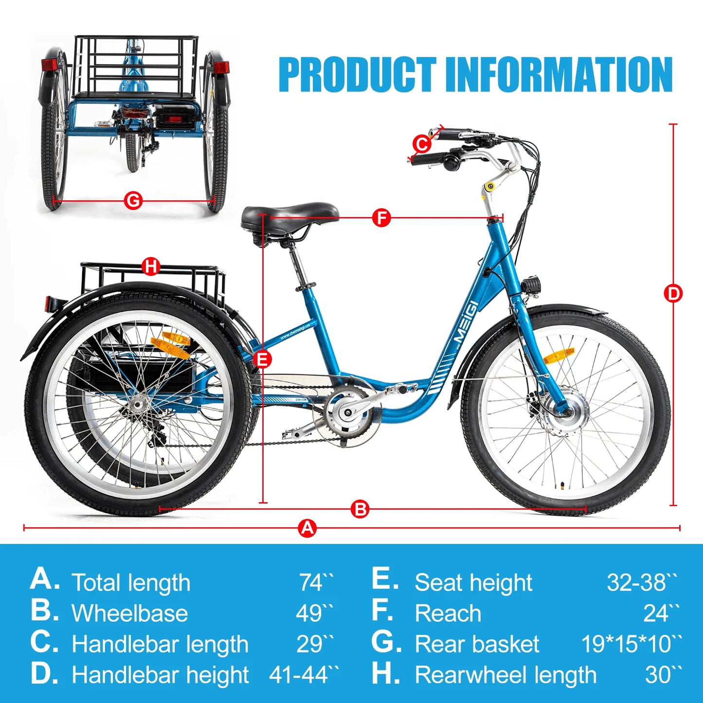 Electric Cargo Tricycle For Adults With 350W Motor And 36V