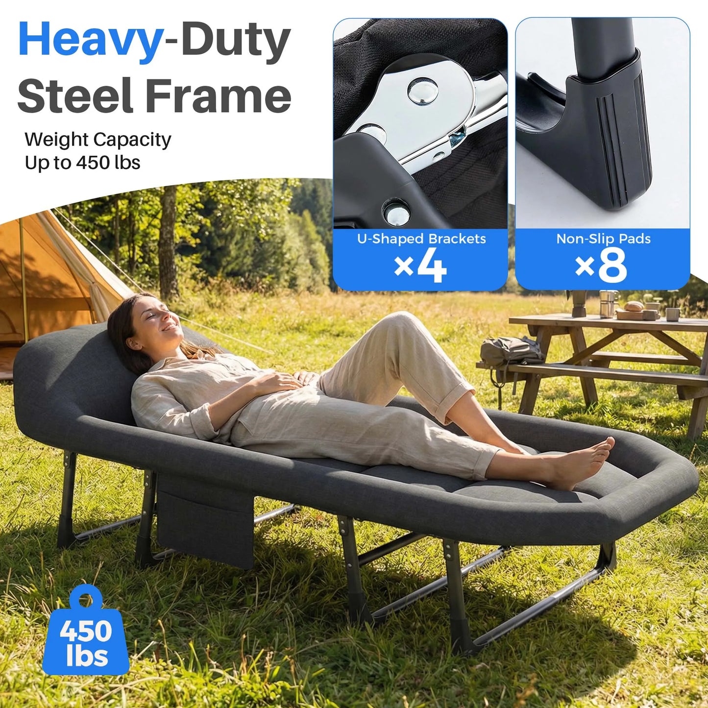 JHK Folding Camping Bed With Mattress Lightweight Cot 450Lb