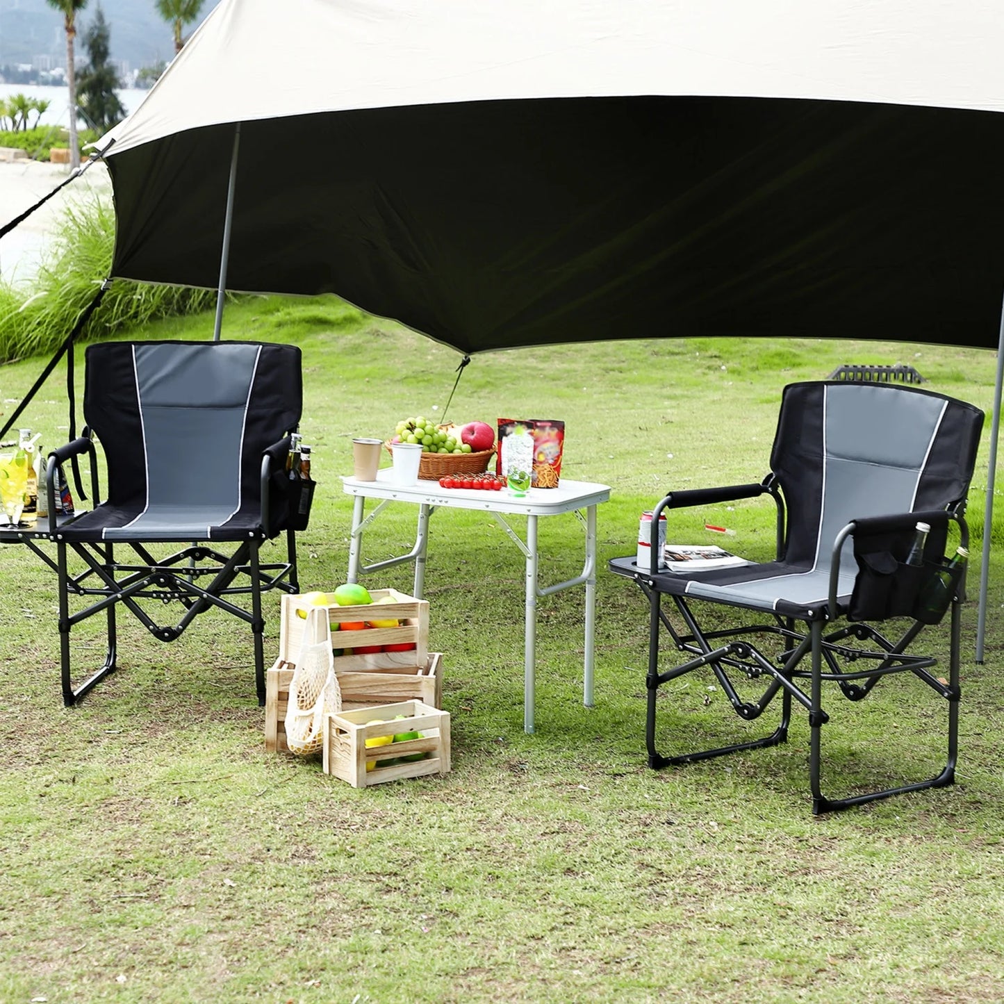 HiMISS Heavy Duty Folding Directors Chair With Cup Holder And Side Table