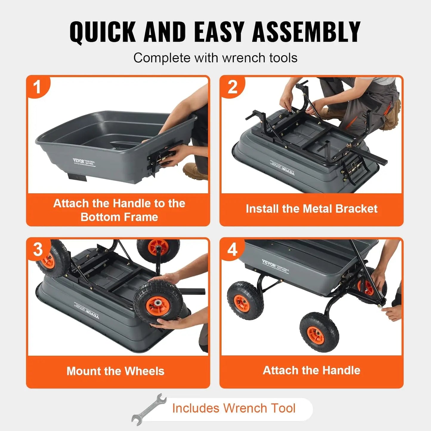 Heavy Duty Poly Garden Dump Cart With Four Wheel Design