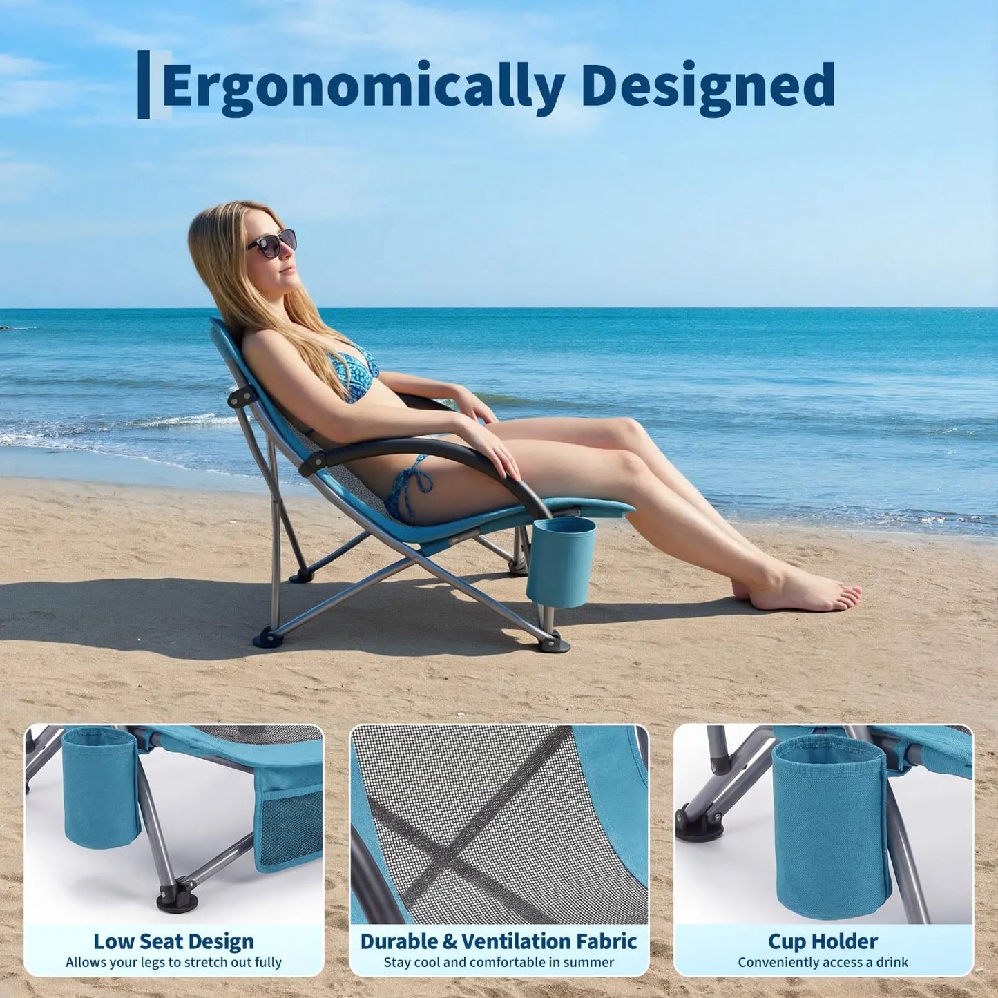 HiMISS Low Beach Chairs Folding Portable Camping Chairs
