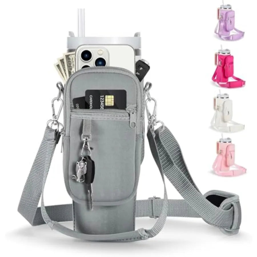 Neoprene Water Bottle Carrier Crossbody Bag With Phone Holder Pockets