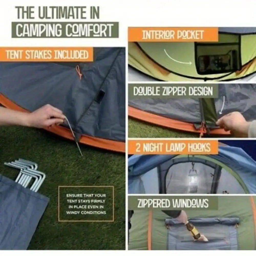 Waterproof Pop Up Camping Tent With Two Durable Doors